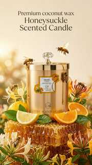 Zitrus & Geißblatt Gold Metall Kerzenkollektion | Hergestellt aus hochwertigem Kokoswachs & Kirschholzdocht bis zu 60+ Stunden Brenndauer - Calm Candles Essential