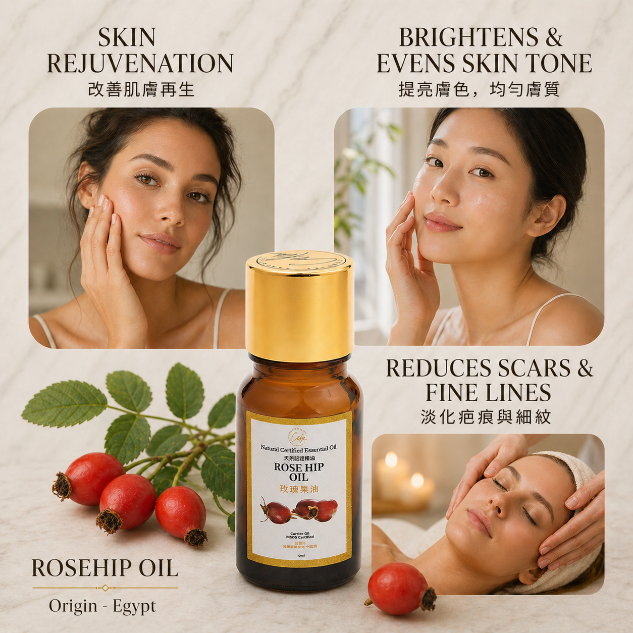 Calm Candles Essential - Rosehip Certified Organic, Undiluted, Natural Essential Oil - Healing , Pure  & Refreshing Aromatherapy - Clear Your Senses, Certified Quality for Holistic Well-Being & Respiratory Health Support - 10ml