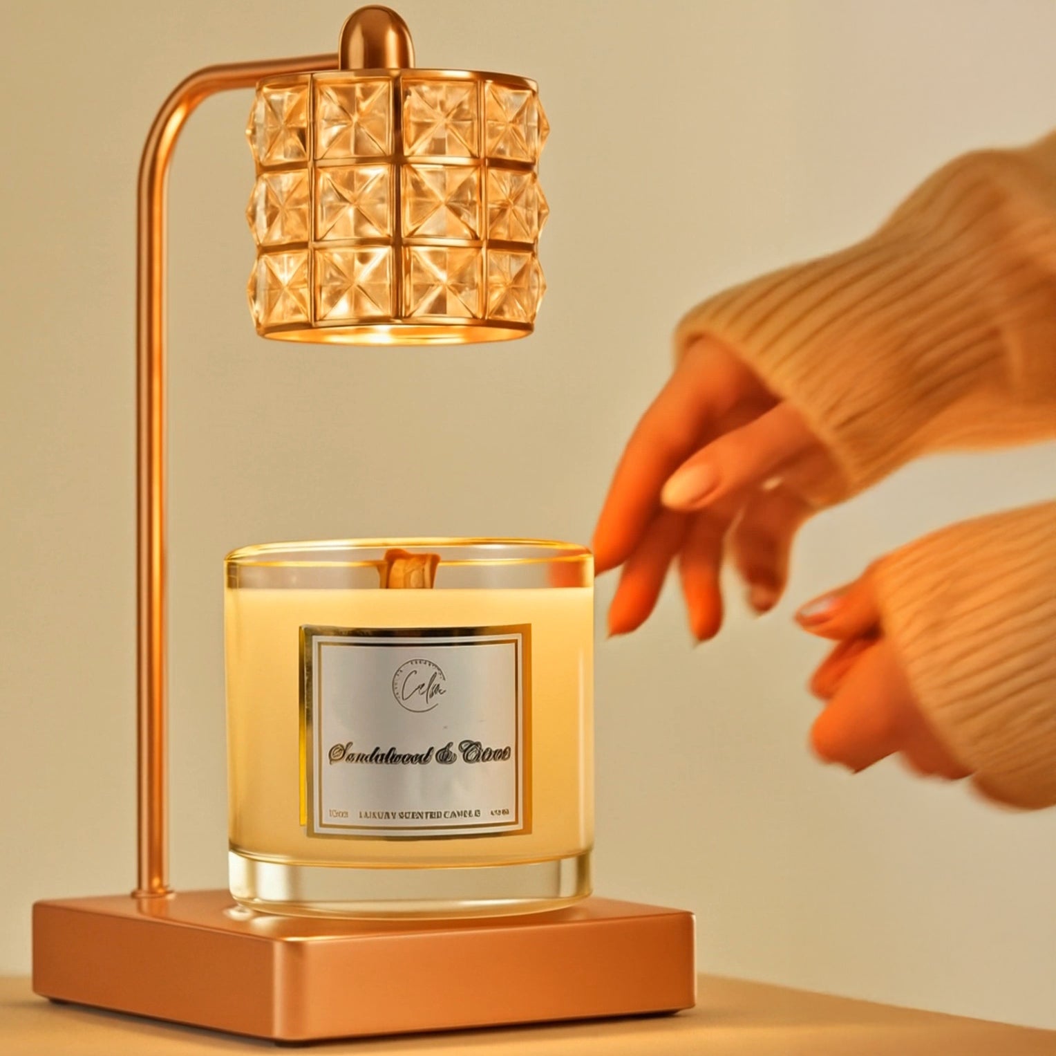 Calm Candles Essential - Elektrische Kristallkerzenwachswärmer, Einweihungsgeschenk für Mama, dimmbare Kerzenlampe, kompatibel mit Glaskerzen, Kerzenhalter für ästhetische Wohnkultur