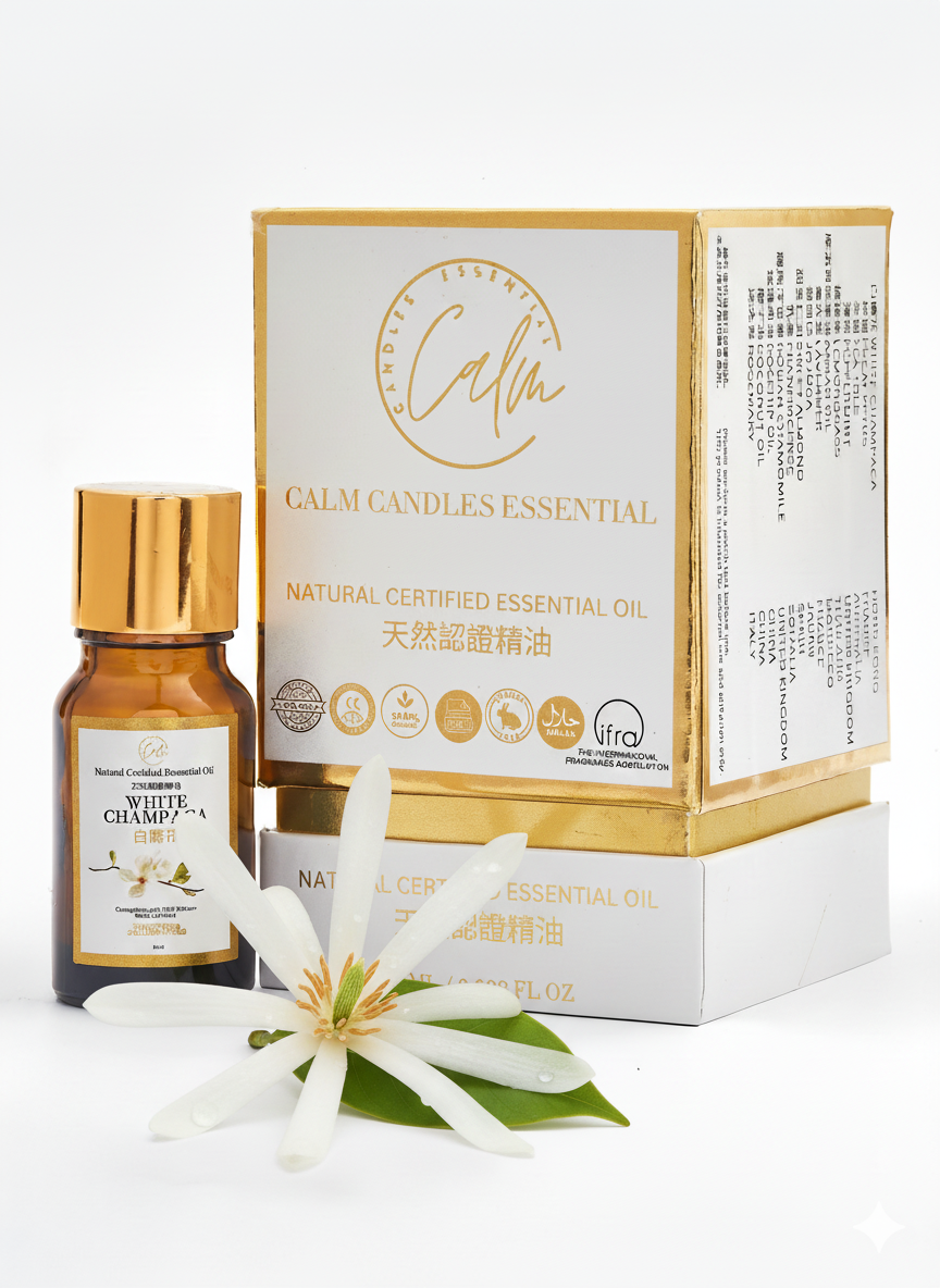 Calm Candles Essential - Magnolia x Alba Zertifiziert Bio, Unverdünnt, Natürliches Ätherisches Öl - Beruhigende, Belebende & Heilende Aromatherapie - Fördert Wohlbefinden & Atemwegsgesundheit - 10ml