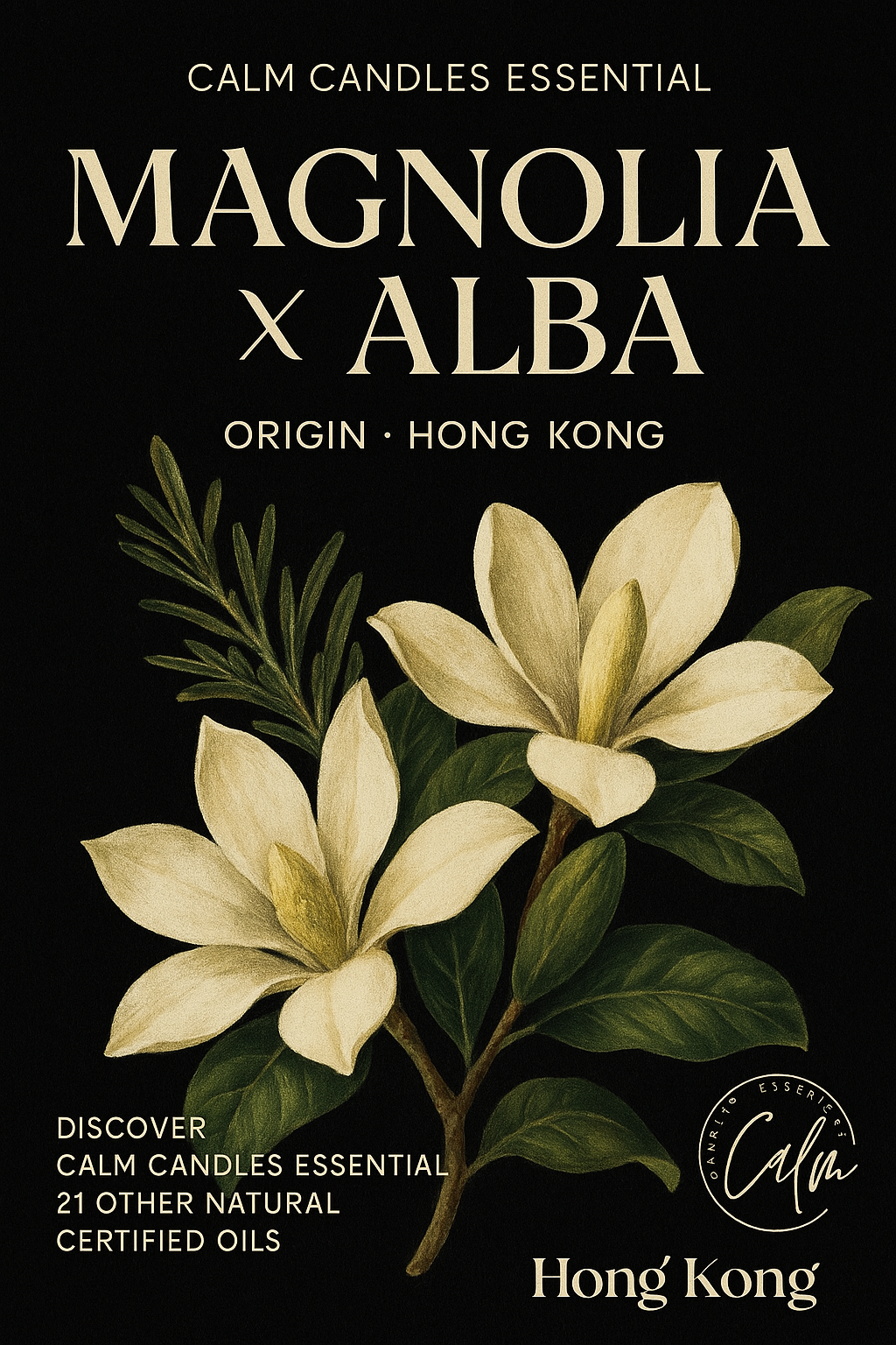 Calm Candles Essential - Magnolia x Alba Zertifiziert Bio, Unverdünnt, Natürliches Ätherisches Öl - Beruhigende, Belebende & Heilende Aromatherapie - Fördert Wohlbefinden & Atemwegsgesundheit - 10ml