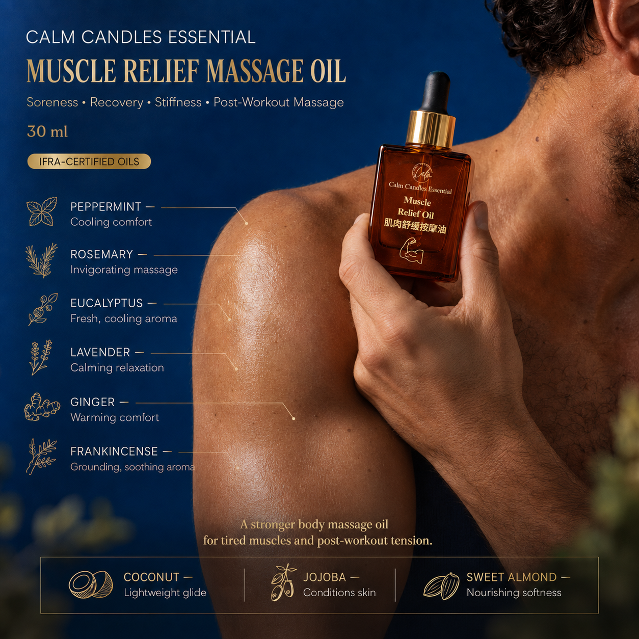 Muscle Relief Massage Oil for Soreness, Recovery, Stiffness & Post-Workout Massage — 30 ml IFRA-Certified Oil Blend