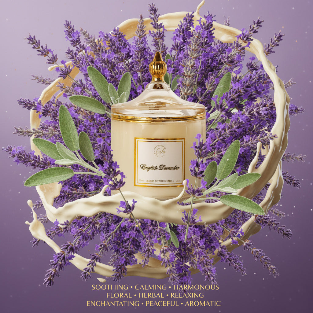 Calm Candles Essential - English Lavender Wooden Wicks Candle, Infused with Sage, Lavender, Fougère and Amber Essential Oil, for relaxing and calming effect Luxury Scented Soy Wax Jar Candle | Hand Poured | Highly Scented Long Lasting (15oz/445ml- XLarge)