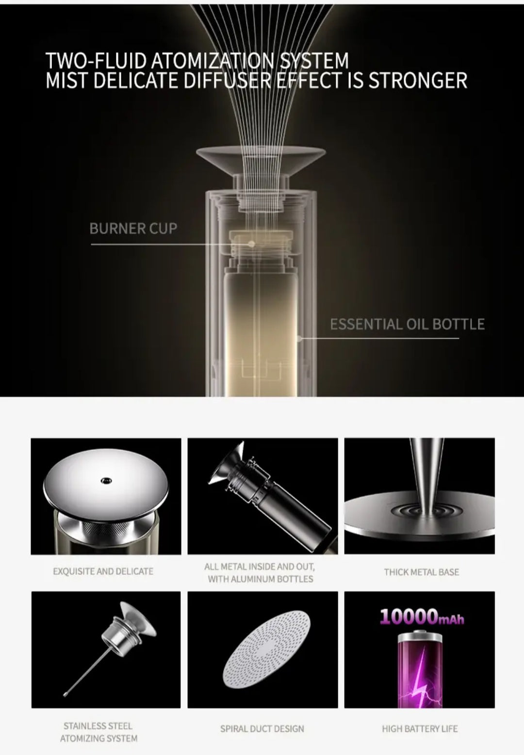Calm Space 1000 - Free Fragrance & Stand (Industrial) Large Area Waterless Essential Oil Diffuser, Cordless Rechargeable Diffuser, Smart Bluetooth Diffuser, Luxury Wireless Aromatherapy Diffusers for Home, Office & Hotels, Champagne Gold- 10000 mah