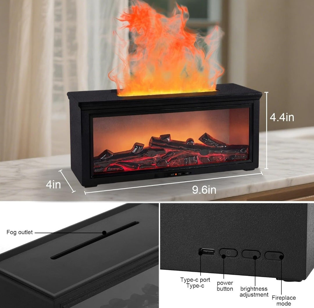 Fireplace Ultrasonic Aroma Diffuser – 3 Free Essential Oils | 7-Color Flame Light, Remote Control, and Auto-Off Timer for Home, Bedroom, or Yoga Studio (Black)