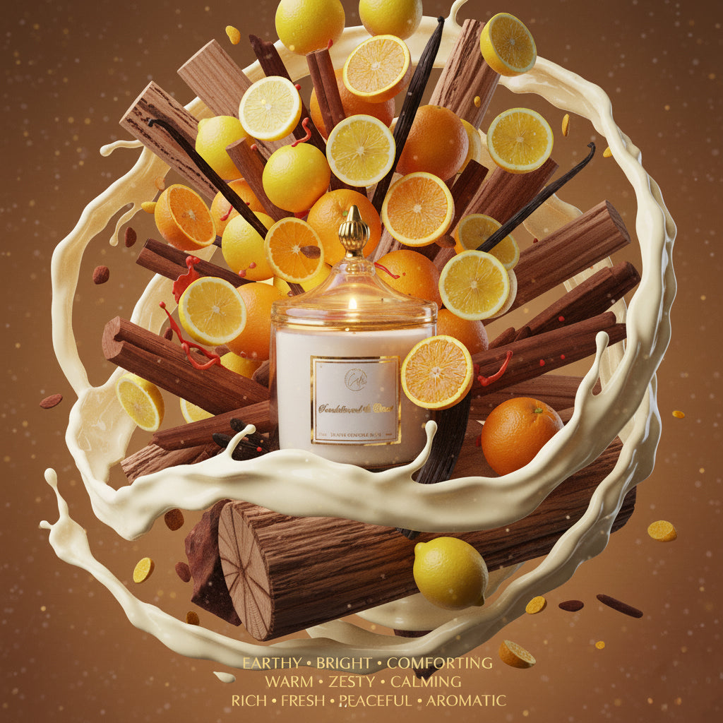 Calm Candles Essential – Sandelholz & Zitrus für ein erdendes und beruhigendes Gefühl, Holzdocht-Kerze | Luxuriöse Duft-Sojakerze im Glas | Handgegossen | Stark duftend langanhaltend (445 ml – XLarge)