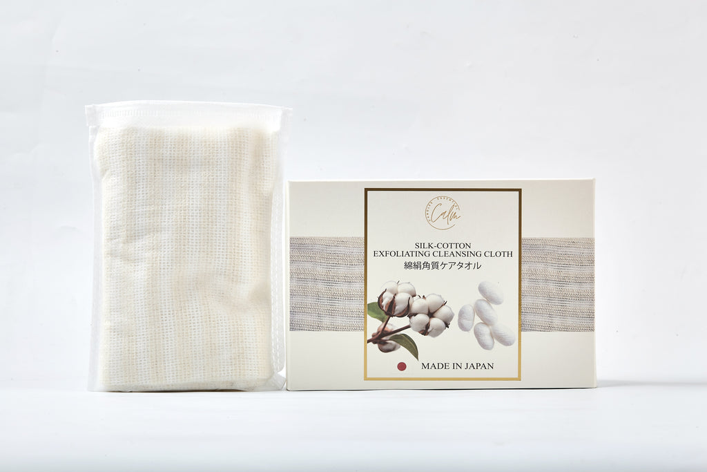 Weiche Naturbaumwolle & Seide – Calm Candles Essential Peeling-Reinigungstuch | 70 % Baumwolle, 30 % Seide | Wellness-weicher Luxus für alle Hauttypen | Ethisch hergestellt in Japan
