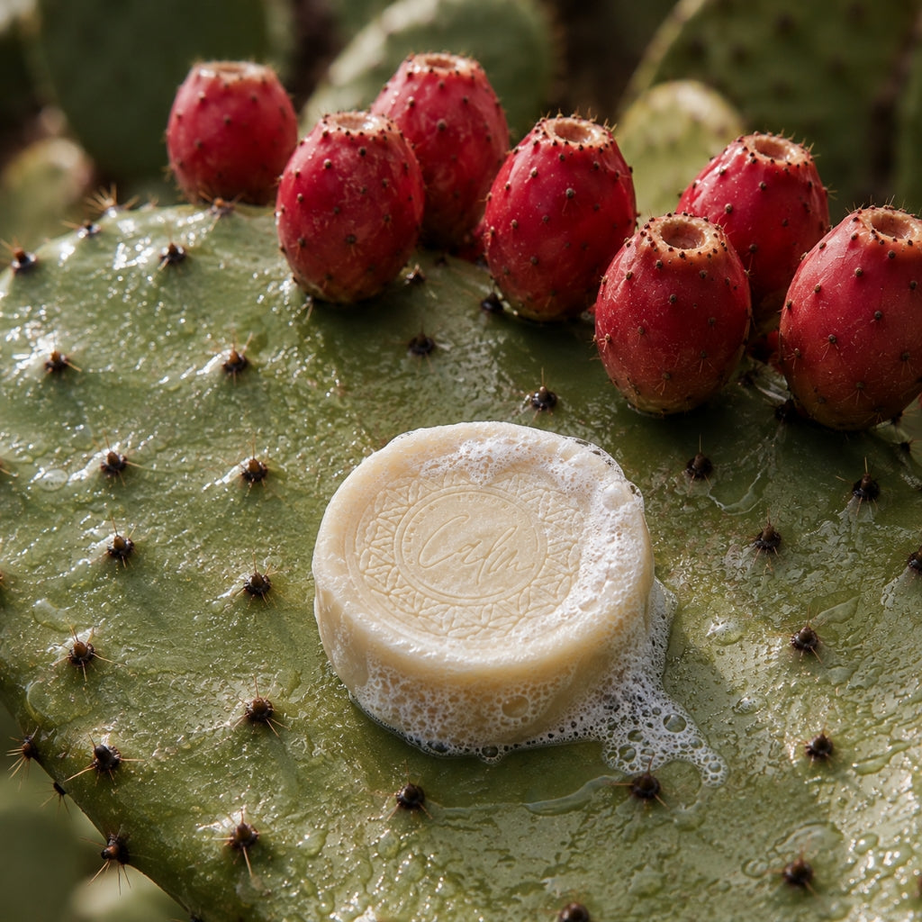 Calm Candles Essential Prickly Pear Cactus Cold-Pressed Soap, 150 g, Solid Face & Body Bar, Refreshing + Moisture-Nourishing, With Prickly Pear, Shea Butter, Jojoba Oil, Grapefruit & Rosemary, Made in Japan