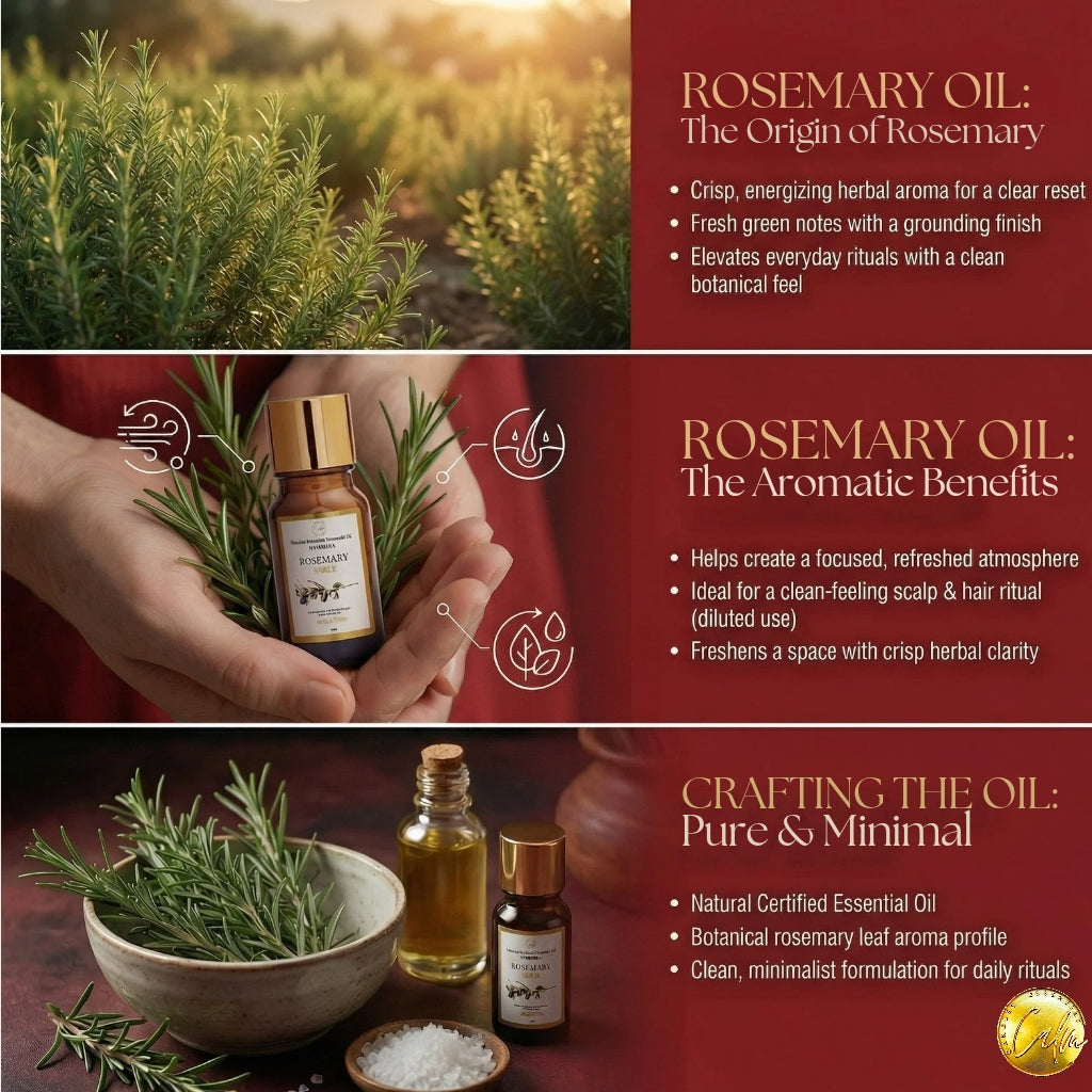 Calm Candles Essential - Certified Organic Rosemary Oil, Undiluted & Natural - Nourishing, Moisturizing & Healing Aromatherapy - Enhances Skin Health & Overall Well-Being - 10ml