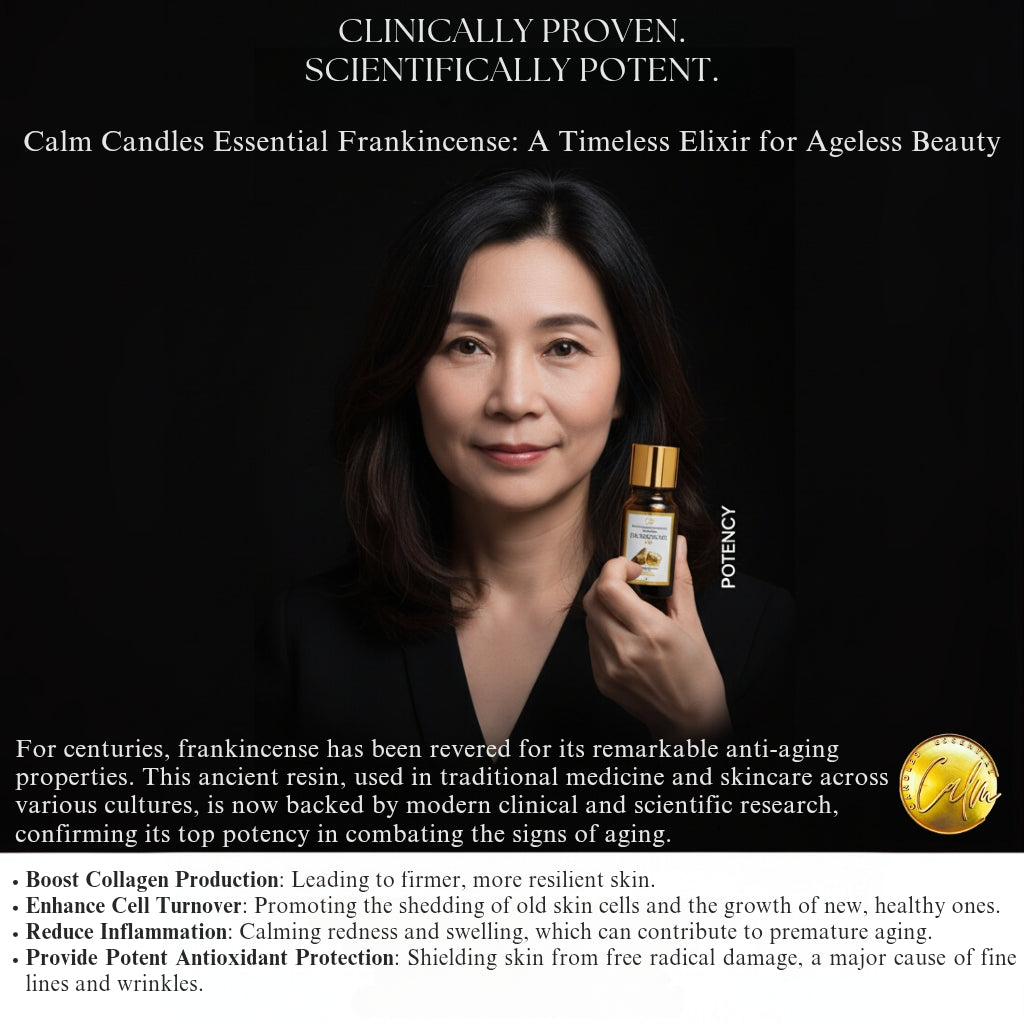 Calm Candles Essential - Organic Certified Frankincense Essential Oil - 100% Pure Natural  for Diffuser, Aromatherapy, Hair Care, Skin Care, Sleep. (10mL) First Grade-A