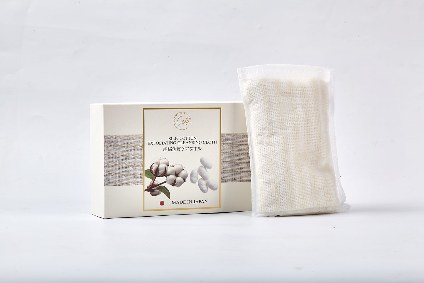 Soft Natural Cotton & Silk – Calm Candles Essential Exfoliating Cleansing Cloth | 70% Cotton, 30% Silk | Spa-Soft Luxury for All Skin Types | Ethically Made in Japan