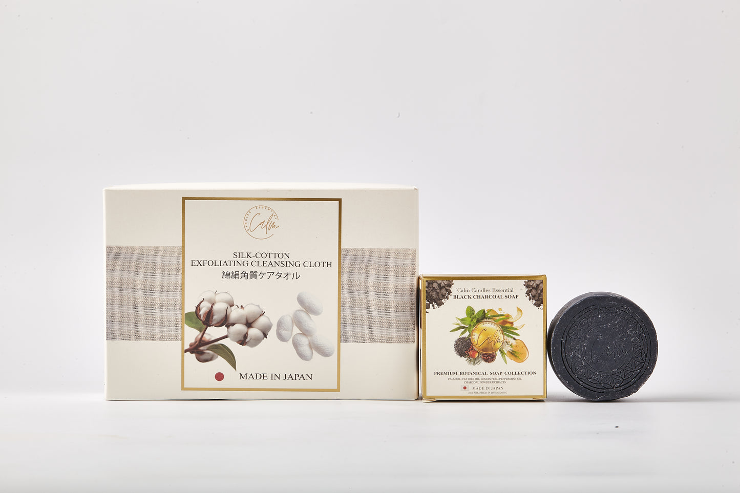 Calm Candles Essential Silk‑Cotton Exfoliating Cloth & Premier Natural Essential Oil Soap Collection | Made In Japan