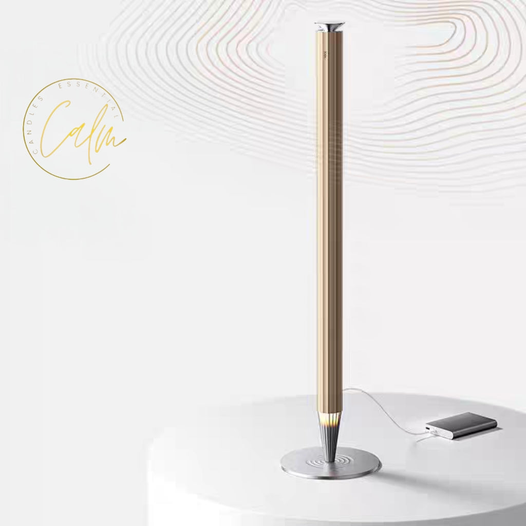 Calm Space 2000 - Free Fragrance & Stand LED Base(Industrial) Large Area Waterless Essential Oil Diffuser, Cordless Rechargeable Diffuser, Smart Bluetooth Diffuser, Luxury Wireless Aromatherapy Diffusers for Home, Office & Hotels, Champagne Gold- 20000mah