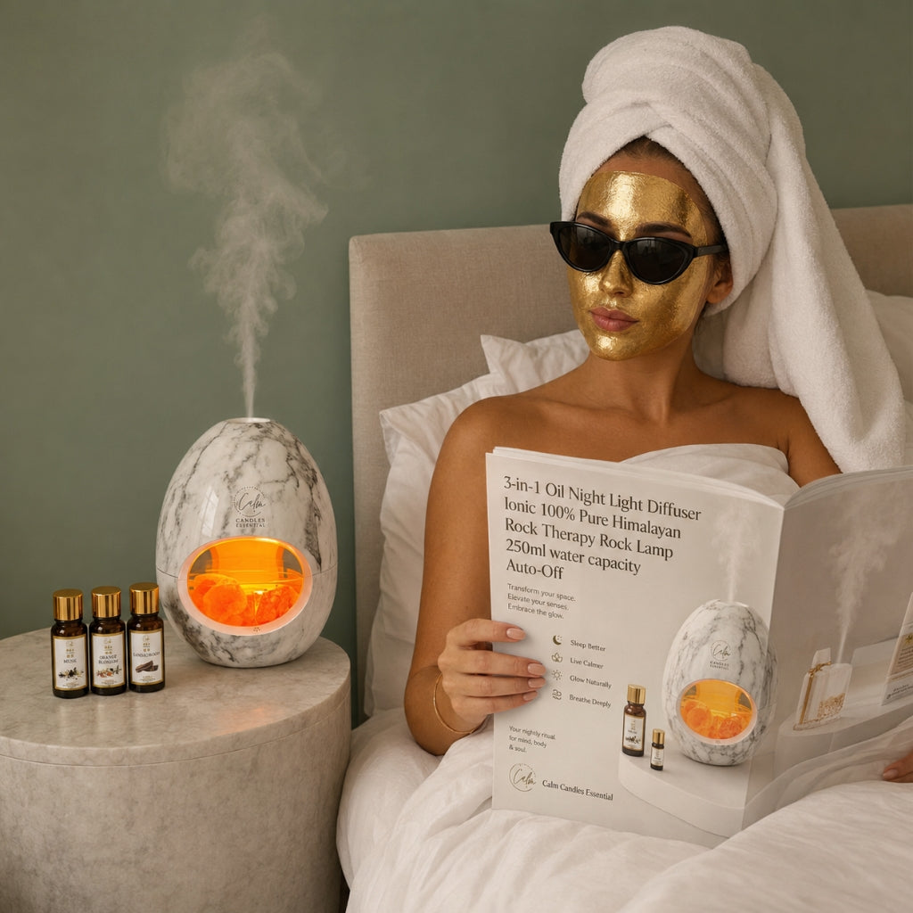 Calm Candles Essential - 3-in-1 Öl Nachtlicht Diffusor Ionisch 100% reine Himalaya-Salztherapie-Salzlampe 250ml Fassungsvermögen Automatische Abschaltung für Zuhause Wohnzimmer Schlafzimmer