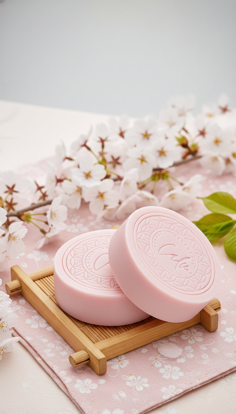 Calm Candles Essential Sakura (Cherry Leaf) Soap Bar, 150 g, Solid Face & Body Cleanser, Kaolin Clay Purifying Care, With Butylene Glycol + Prunus Yedoensis Extract, Coconut Oil & Palm Oil Base, Made in Japan
