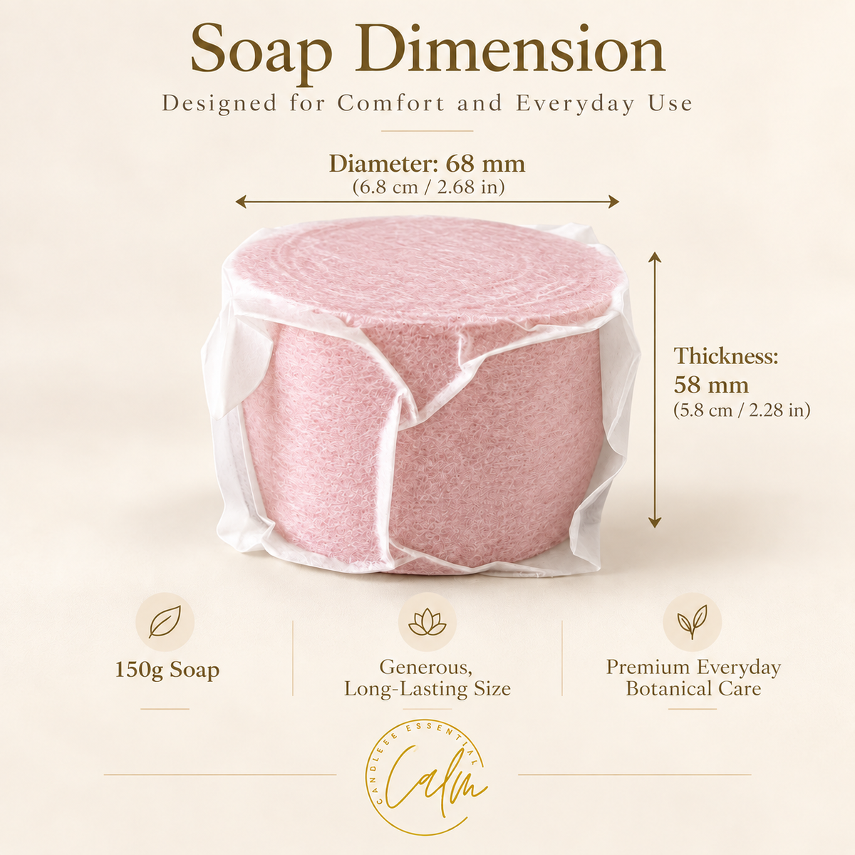 Calm Candles Essential Sakura (Cherry Leaf) Face + Body Soap – 150g | Made in Japan | Botanical Cleansing Bar with Kaolin Clay, Cherry Leaf Extract & Coconut Oil