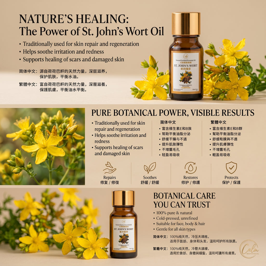 Calm Candles Johanniskrautöl Essentiell 10ml – Naturzertifiziertes Hypericumöl zur Hautregeneration, Narbenpflege & Tiefenheilung
