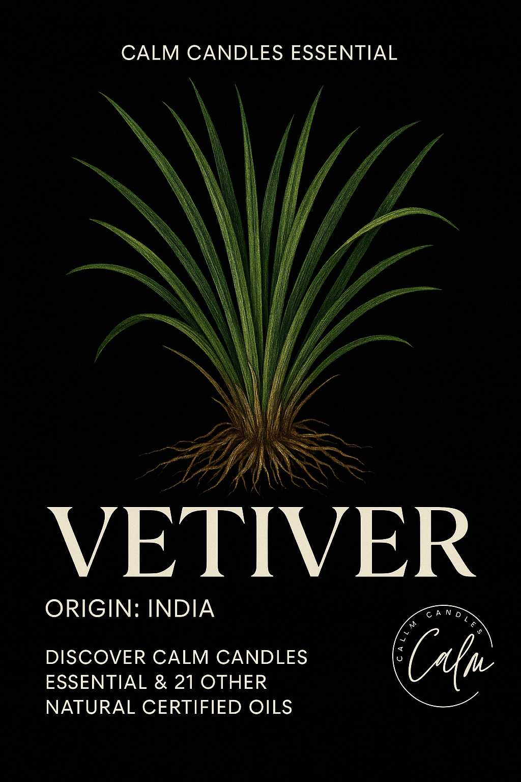 Calm Candles Essential - Vetiver Certified Organic, Undiluted, Natural Essential Oil - Calming, Grounding & Healing Aromatherapy - Enhance Well-Being & Respiratory Health - 10ml